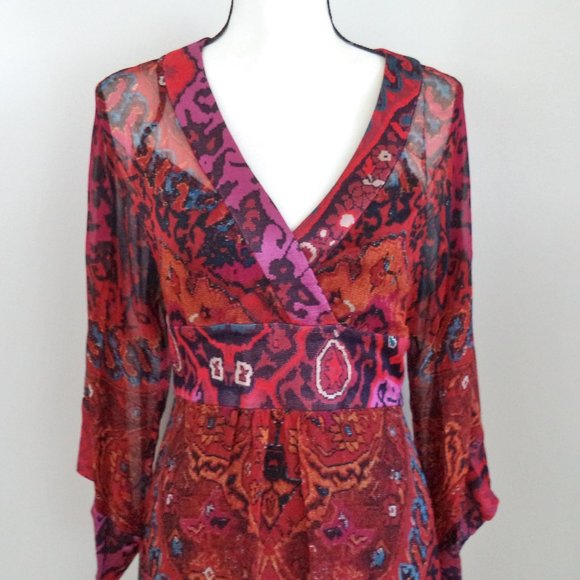 Diane Von furstenberg silk boho dress red floral abstract size 10 medium - Picture 1 of 11